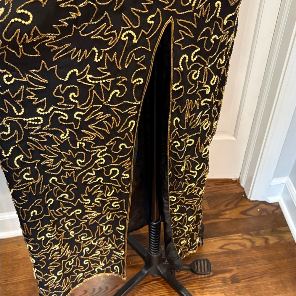 Adrianna Papell sz 12 black 100% silk evening dress with gold sequins and beads - Picture 6 of 14